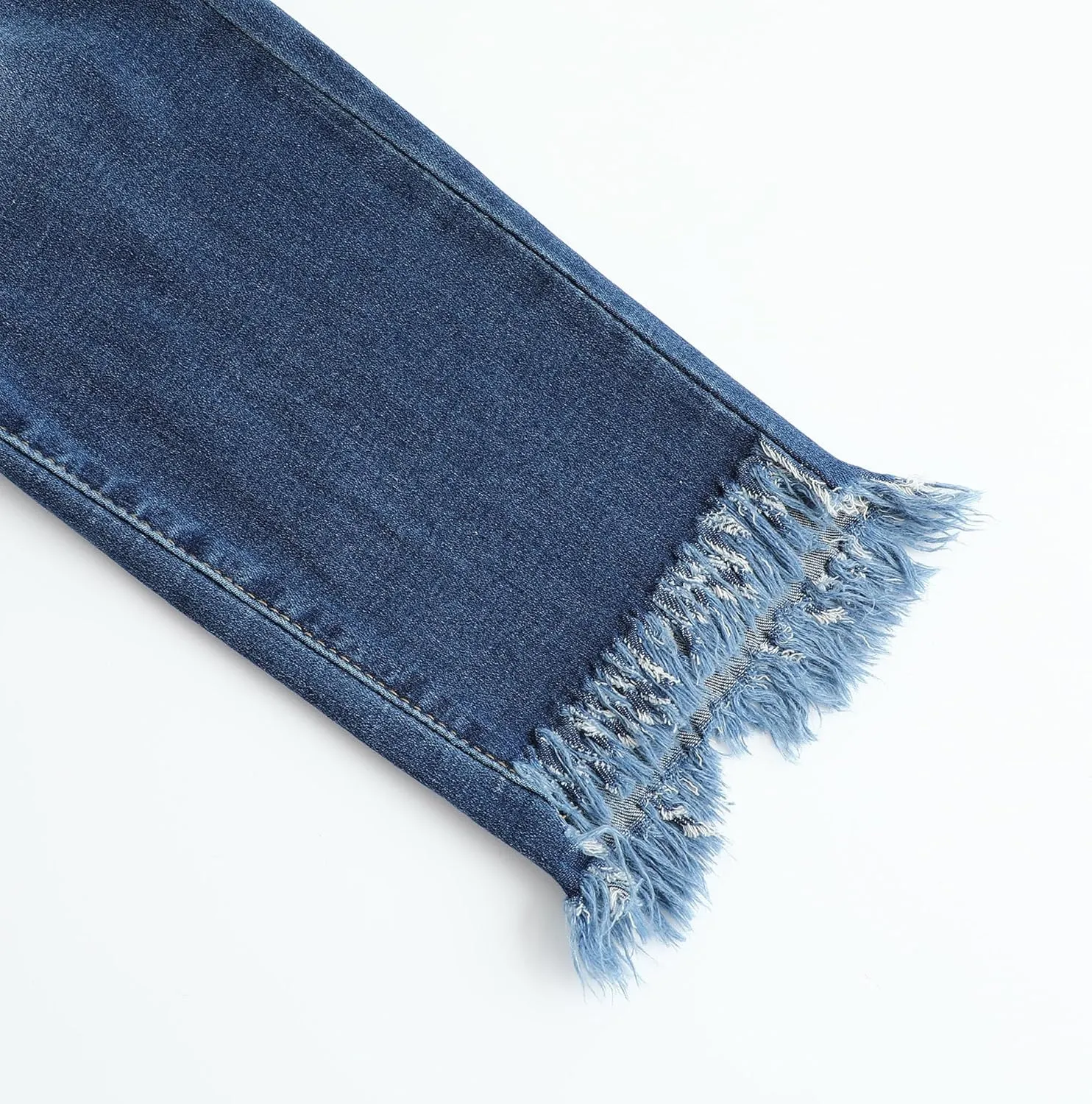 THUNDER STAR Womens Stretch Ripped Cropped Jeans Mid Rise Distressed Casual Denim Pants