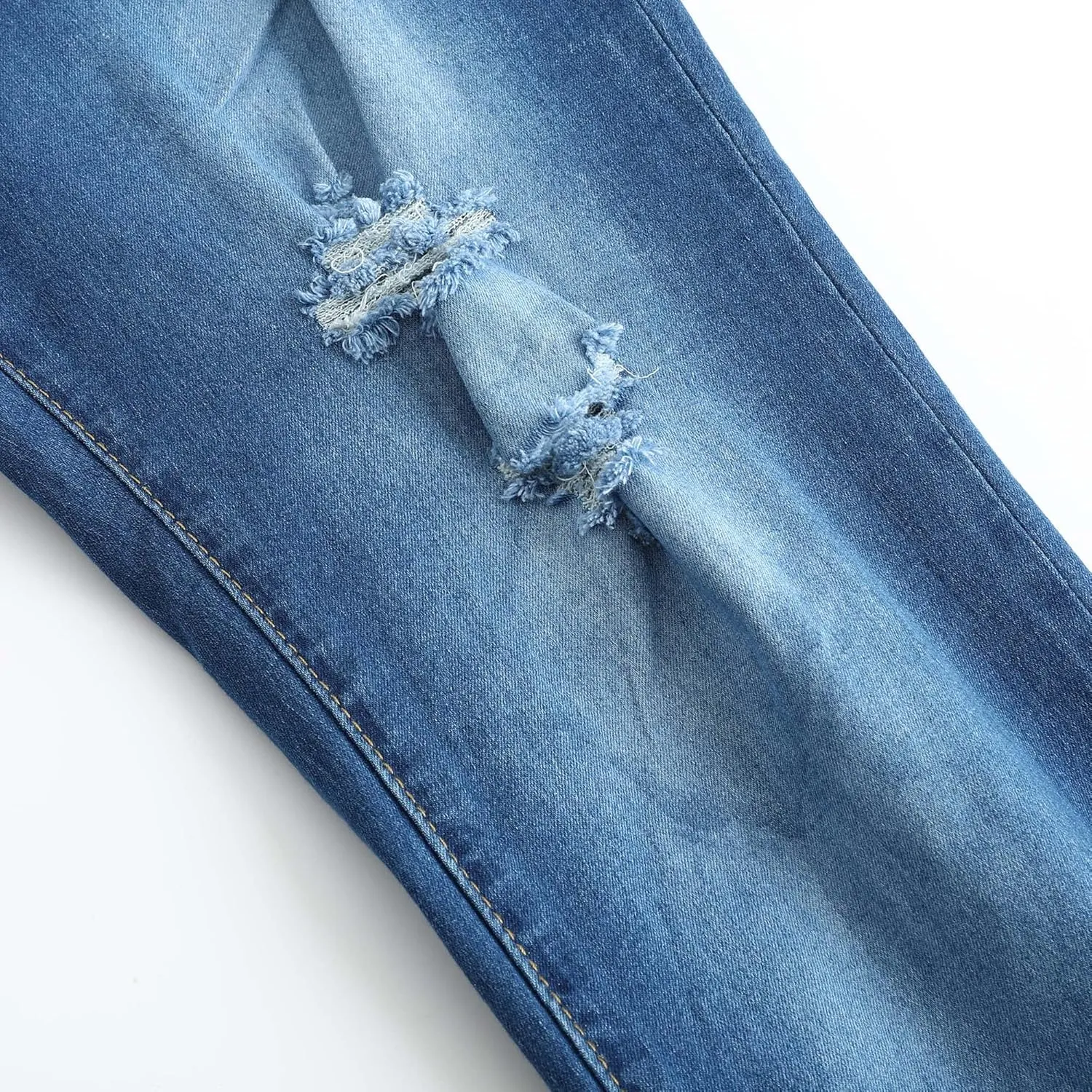 THUNDER STAR Womens Stretch Ripped Cropped Jeans Mid Rise Distressed Casual Denim Pants