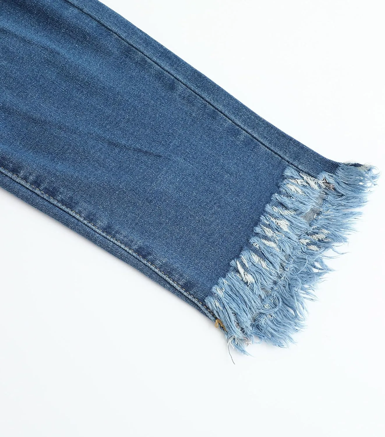 THUNDER STAR Womens Stretch Ripped Cropped Jeans Mid Rise Distressed Casual Denim Pants