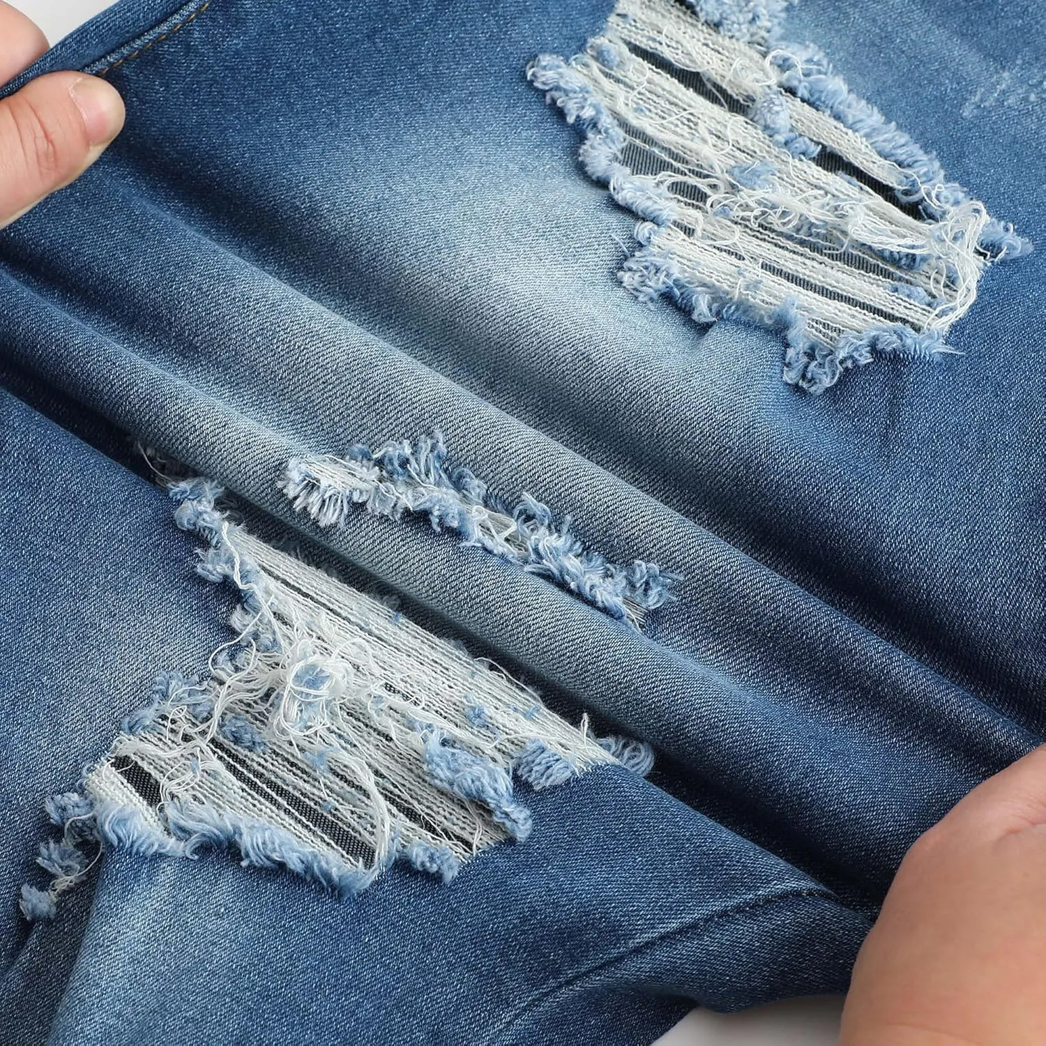 THUNDER STAR Womens Stretch Ripped Cropped Jeans Mid Rise Distressed Casual Denim Pants