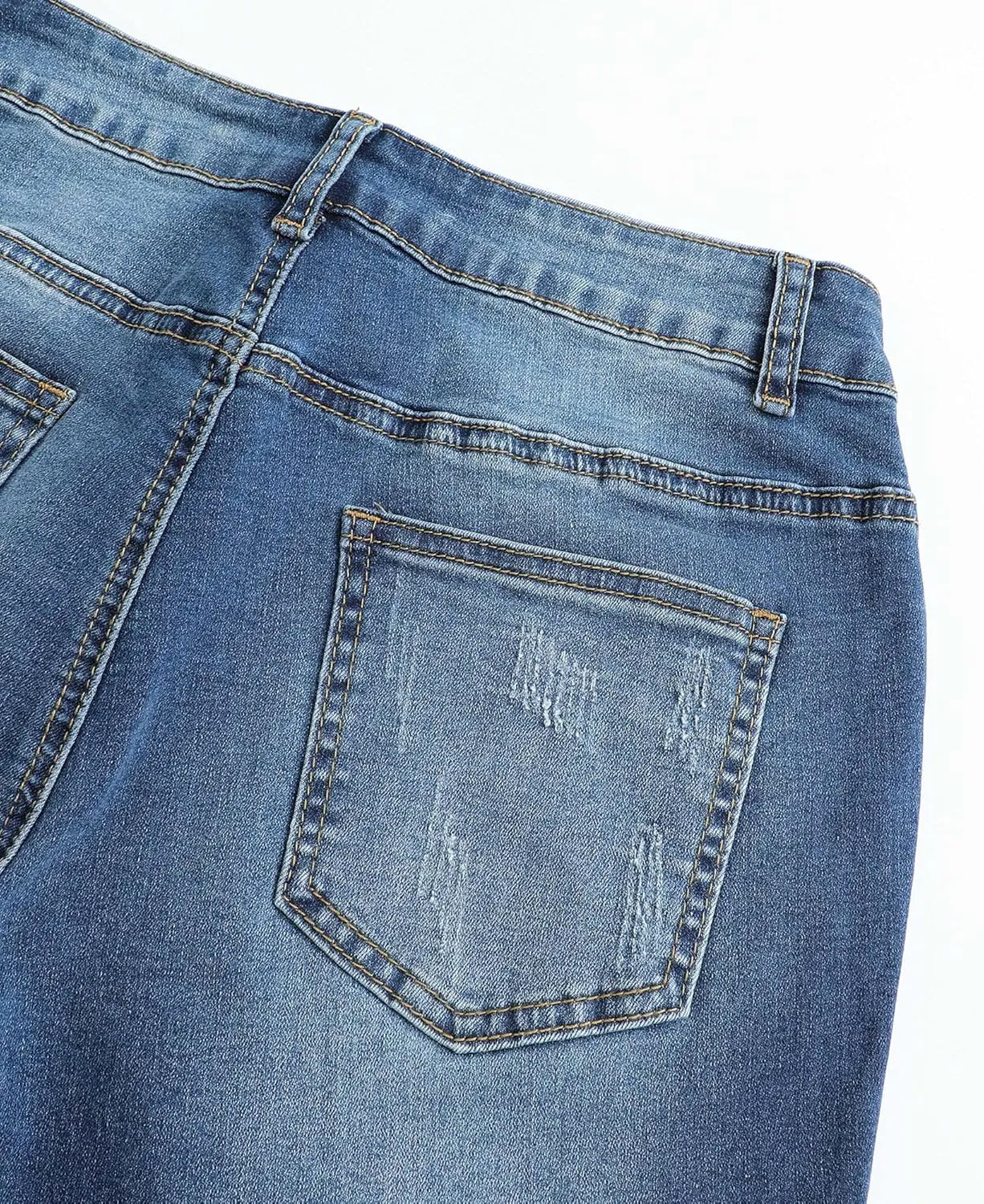 THUNDER STAR Womens Stretch Ripped Cropped Jeans Mid Rise Distressed Casual Denim Pants