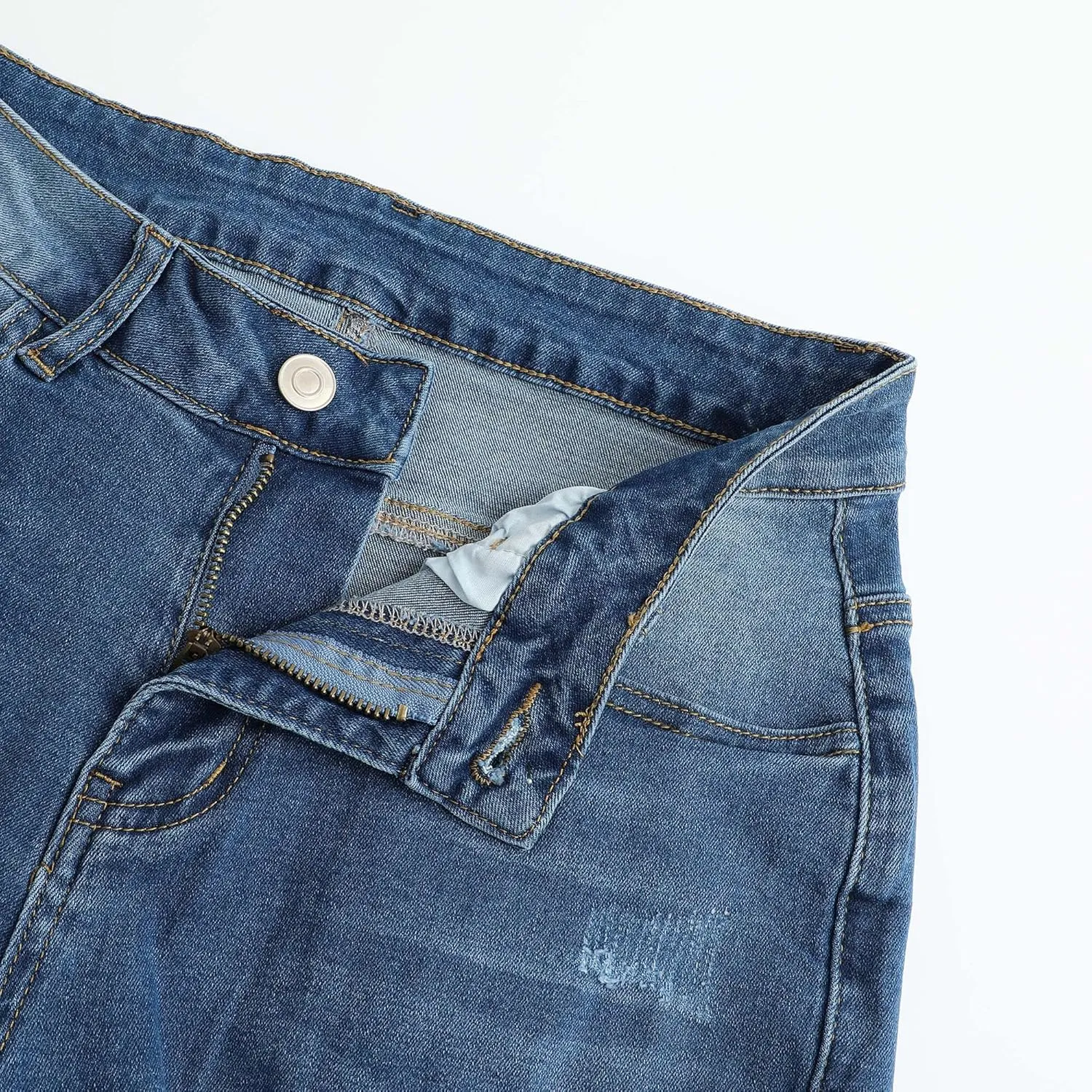 THUNDER STAR Womens Stretch Ripped Cropped Jeans Mid Rise Distressed Casual Denim Pants