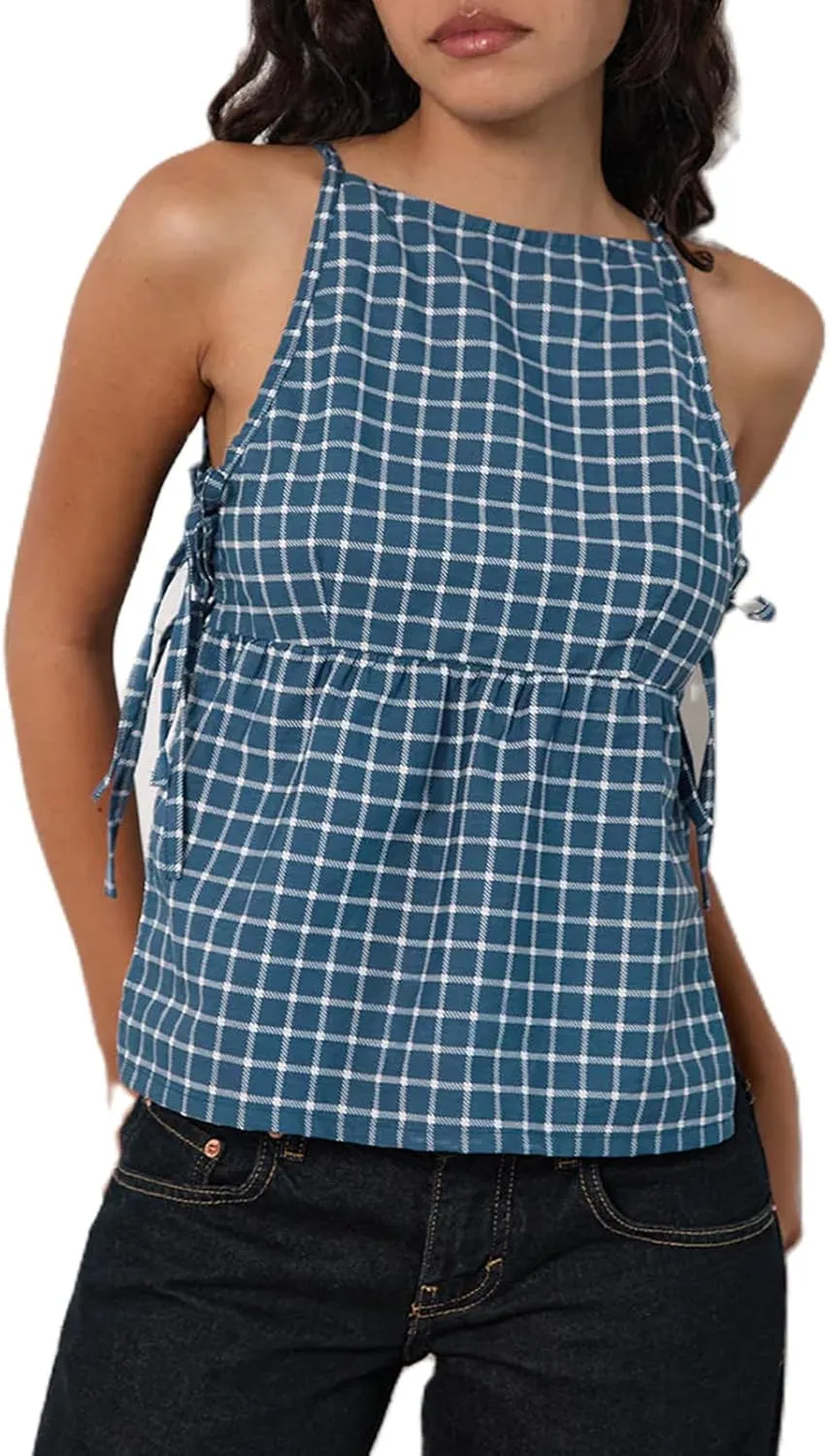 Tie Front Tank Top Y2k Women Sexy Y2K Sleeveless Crop Vest Tops Vintage Bow Going Out Summer Camisole Cropped Shirt