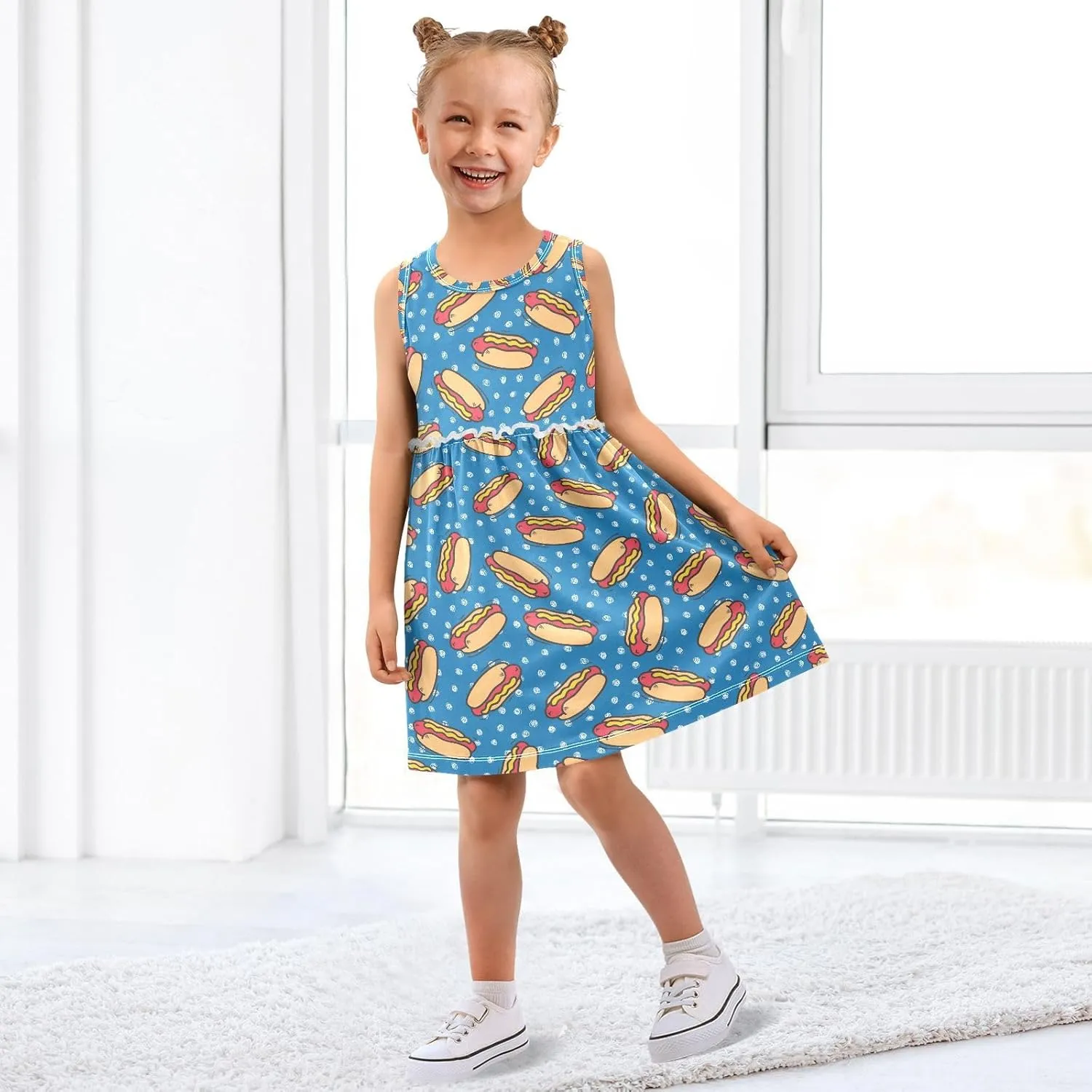 Toddler Girls Dress Sleeveless Cotton Casual Clothes for Home Party Beach Sundress 2-8Y