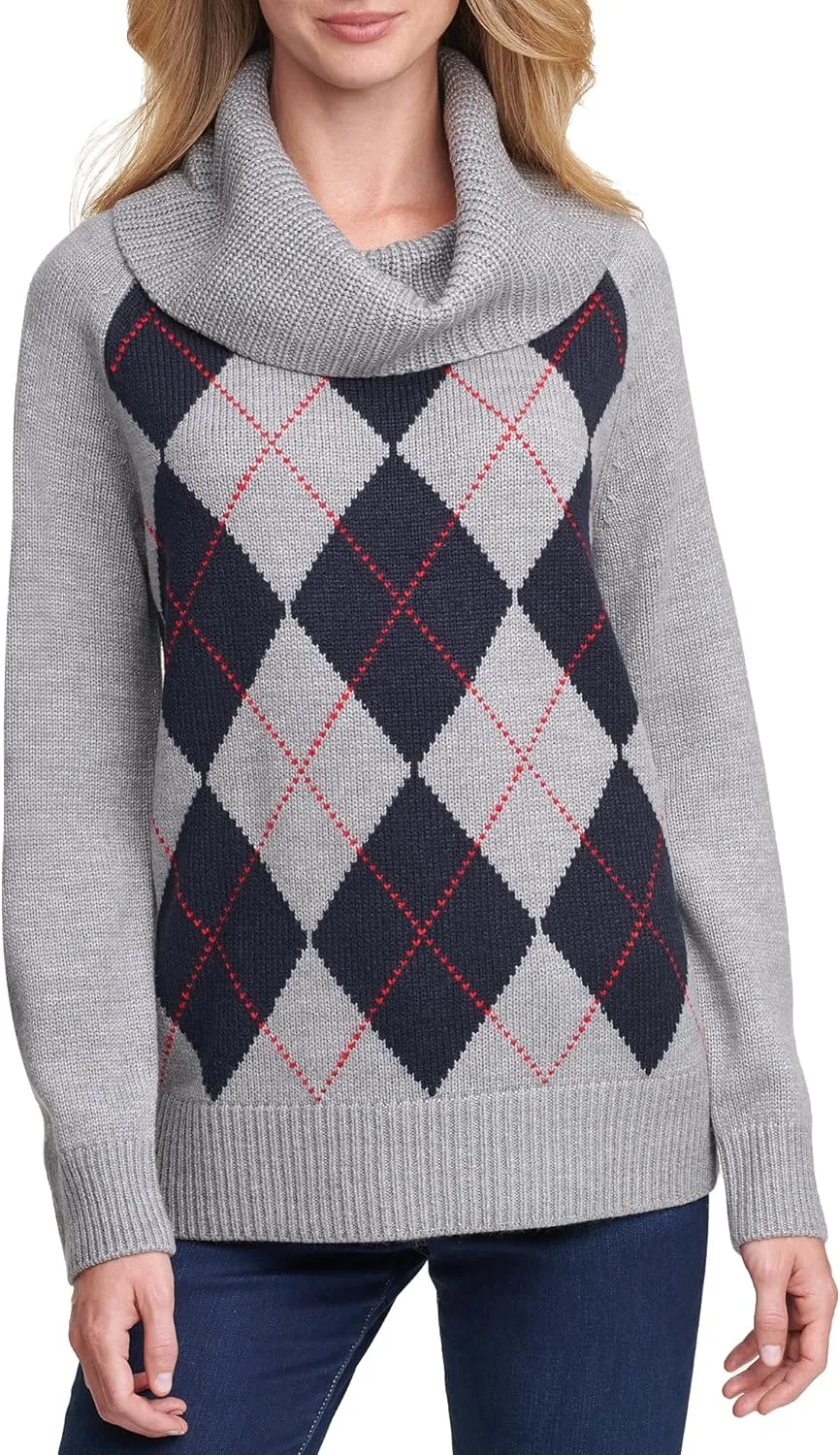 Tommy Hilfiger Women's Argyle Cowl Neck Sweater