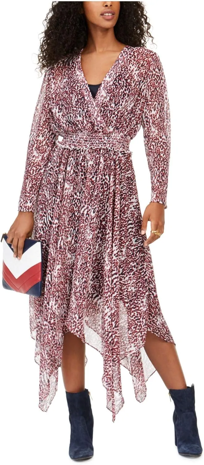 Tommy Hilfiger Women's Wrap Long Sleeve Animal Printed Sportswear Dress