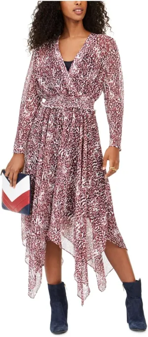 Tommy Hilfiger Women's Wrap Long Sleeve Animal Printed Sportswear Dress