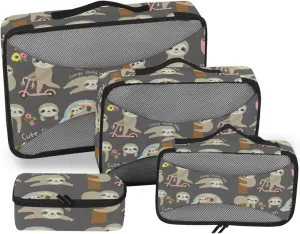 Travel Cubes for Packing 4 Set Luggage Cubes Travel Bag Organizer for Luggage Pqcking Cubes Cute Sloth