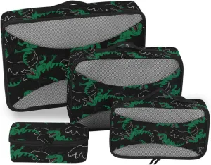 Travel Cubes Set of 4 Luggage Cubes Travel Organizers Packing Cuves Dino Dinosaur Black