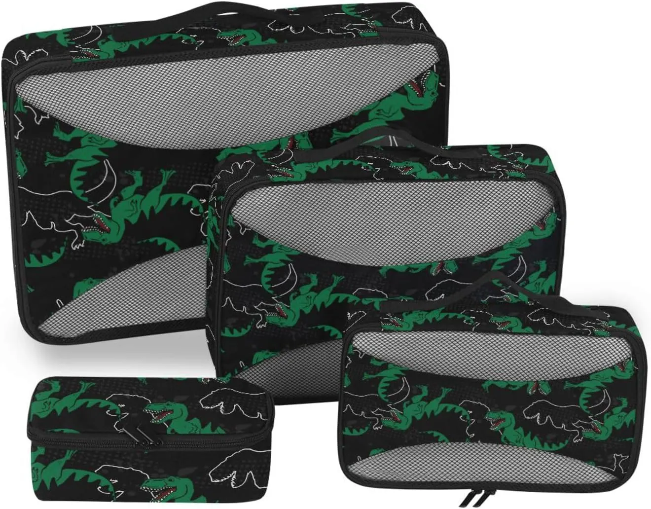 Travel Cubes Set of 4 Luggage Cubes Travel Organizers Packing Cuves Dino Dinosaur Black