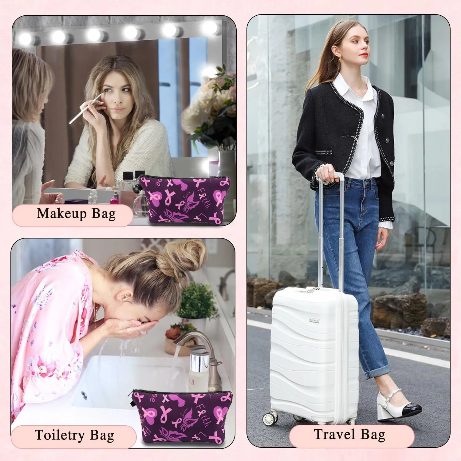 Travel Makeup Bag, Travel Toiletry Bag, Cute Cosmetic Bag for Women, Make Up Organizer Bag, Zipper Pouch, Cosmetic Bag Organizer for Women (NR9708)