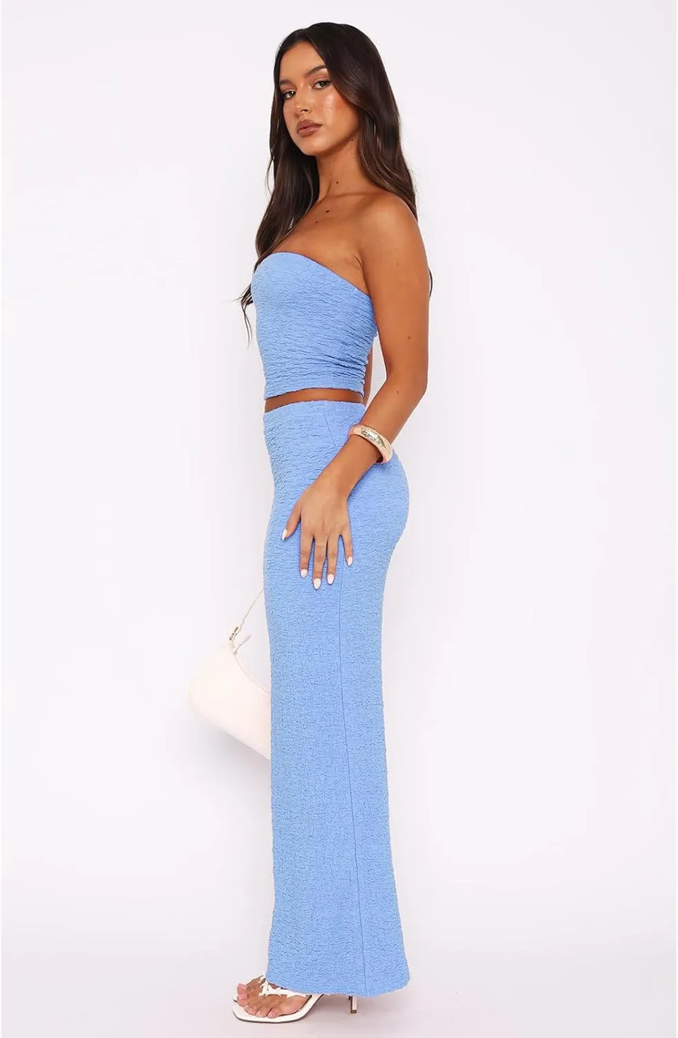 Two Piece Skirt Outfits for Women Sleeveless Tube Tops Bodycon Sexy Maxi Dress 2 Piece Summer Y2K Vacation Set