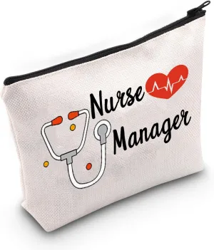 VAMSII Nurse Manager Gifts for Women Makeup Bag Thank You Gift For Nurse Manager Appreciation Gift Nurse Manager Travel Cosmetic Bag (Beige)