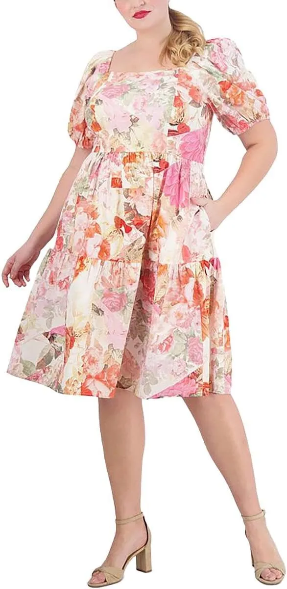Vince Camuto Womens Plus Cotton Below Knee Midi Dress