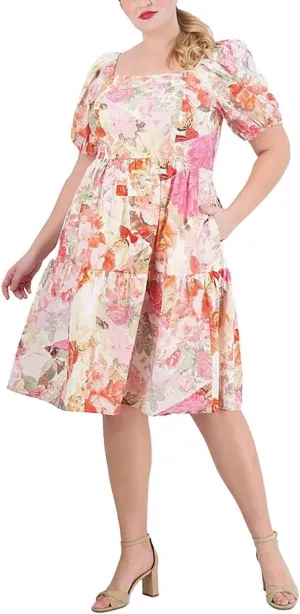 Vince Camuto Womens Plus Cotton Below Knee Midi Dress