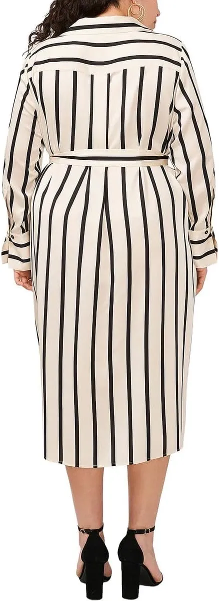 Vince Camuto Womens Plus Striped Midi Shirtdress