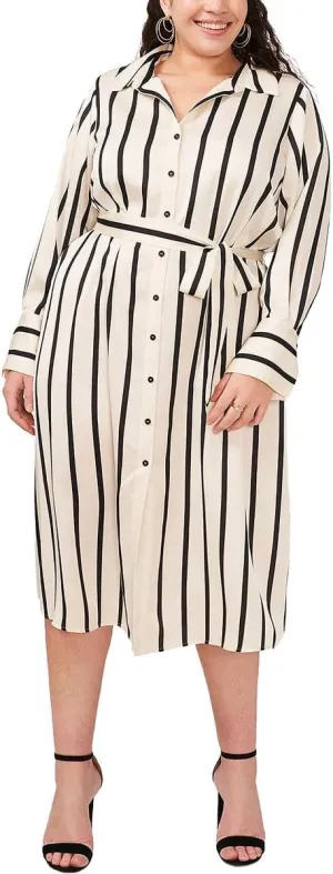 Vince Camuto Womens Plus Striped Midi Shirtdress