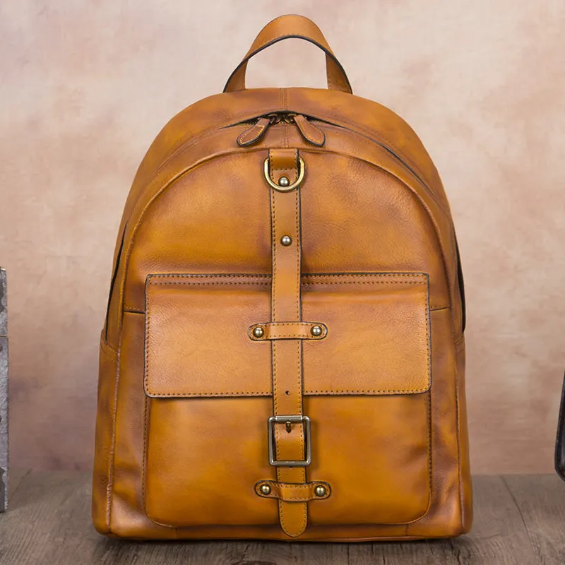 Vintage Style Ladies Genuine Leather Rucksack Backpack Purse for Women