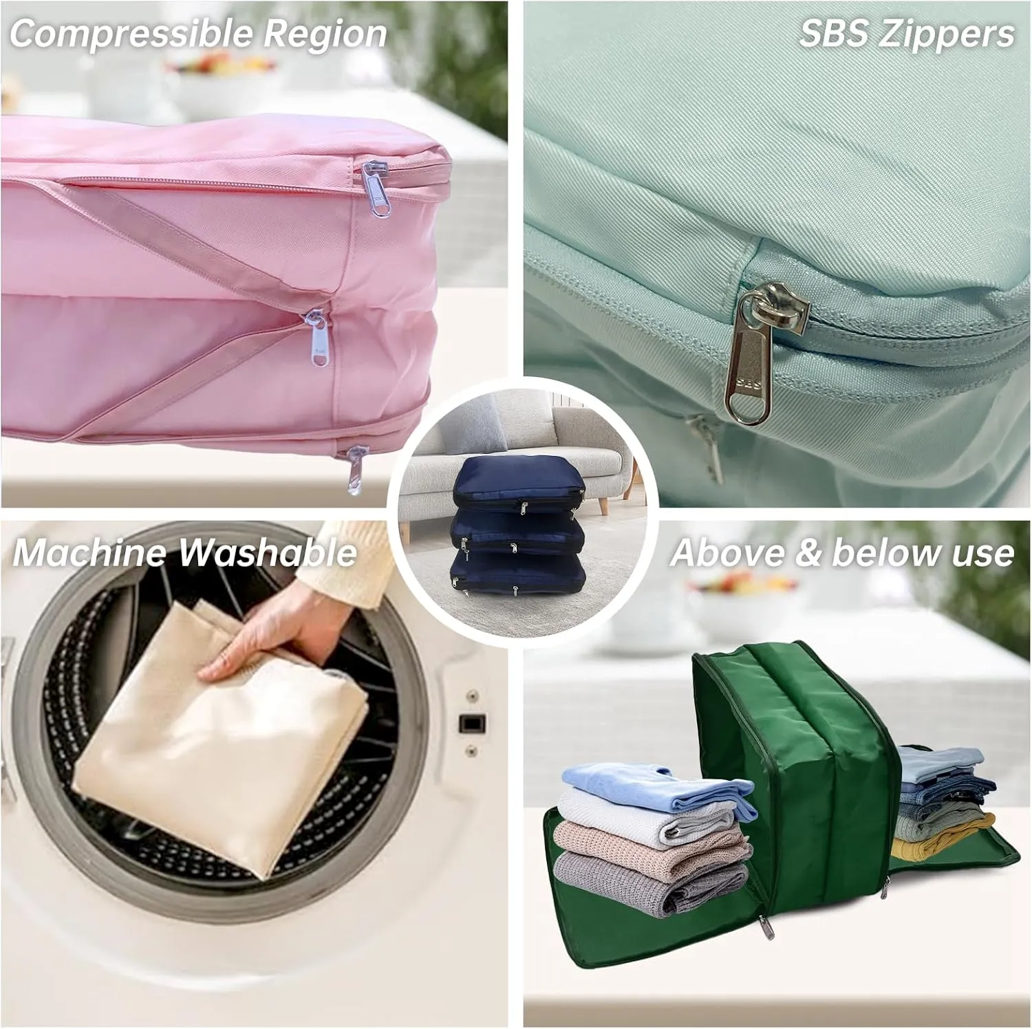 Waterproof Compression Packing Cubes 2/3/4 sets, Large Travel Packing organizers for Carry on Luggage, 2 Sides Expandable Storage Bags for Backpacking, Suitcases (Brownish, Pack 3(L M S))
