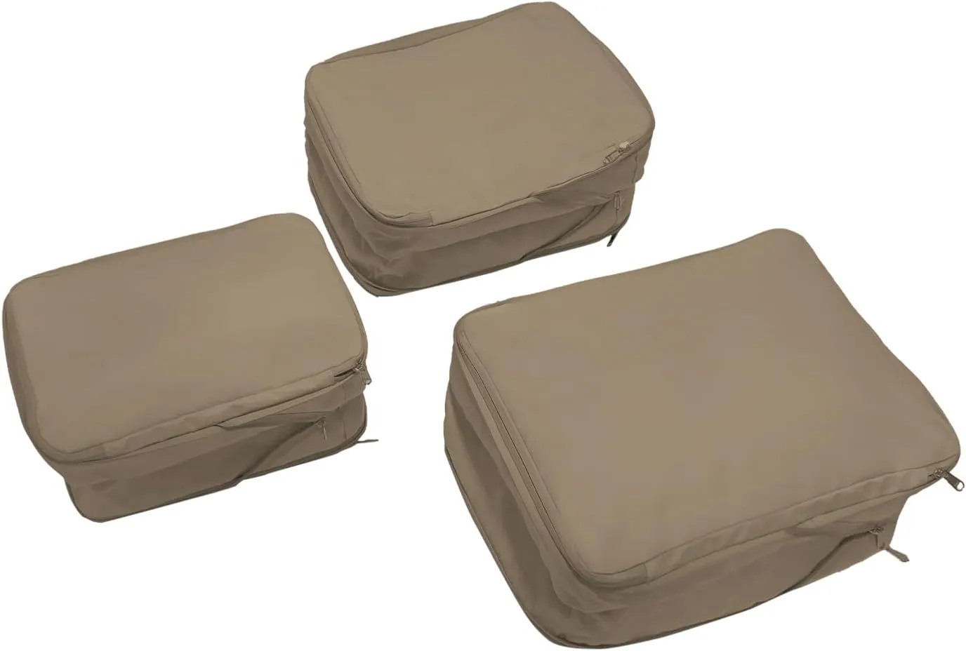 Waterproof Compression Packing Cubes 2/3/4 sets, Large Travel Packing organizers for Carry on Luggage, 2 Sides Expandable Storage Bags for Backpacking, Suitcases (Brownish, Pack 3(L M S))