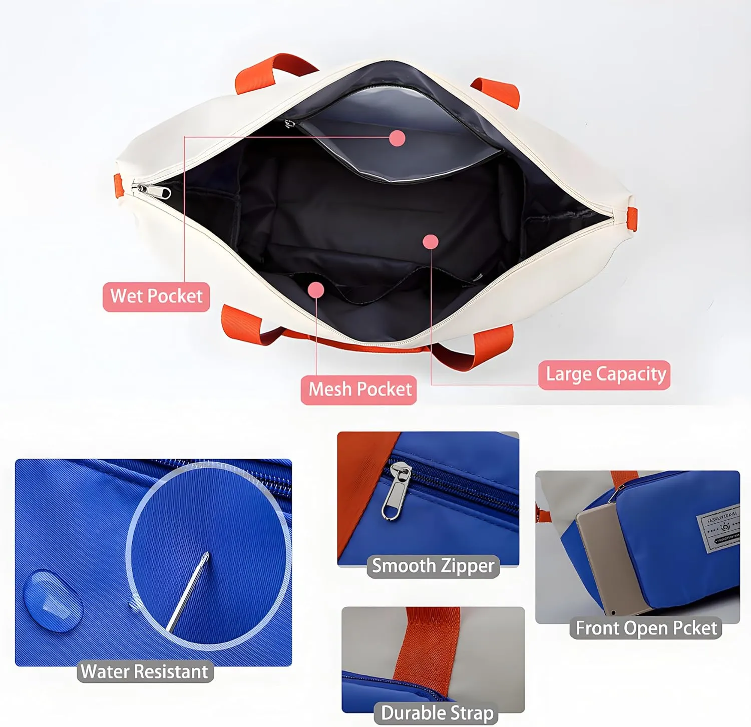 Weekender Bag, Travel Duffel Bag Carry On Overnight Bag with Shoe Compartment,Dry Wet Separation Exercise Portable Shoulder Bag Yoga Fitness Bag Large Capacity Travel Bag Foldable Expansion