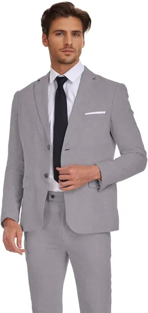 Wehilion Men's 2 Piece Linen Suits Slim Fit Casual Summer Beach Wedding Dress Tux Prom Lightweight Blazer Jacket and Pants