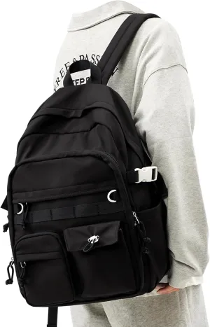 weradar Black School Backpack For Women Men,Aesthetic College Backpack With Lots of Pockets,Lightweight High School Bag For Teens Girls Boys,Cute Bookbag