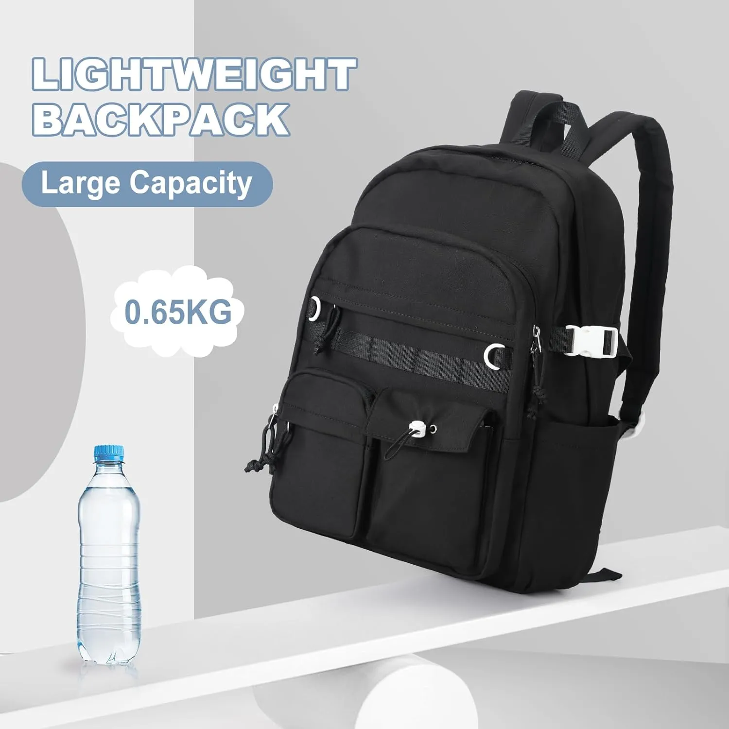 weradar Black School Backpack For Women Men,Aesthetic College Backpack With Lots of Pockets,Lightweight High School Bag For Teens Girls Boys,Cute Bookbag