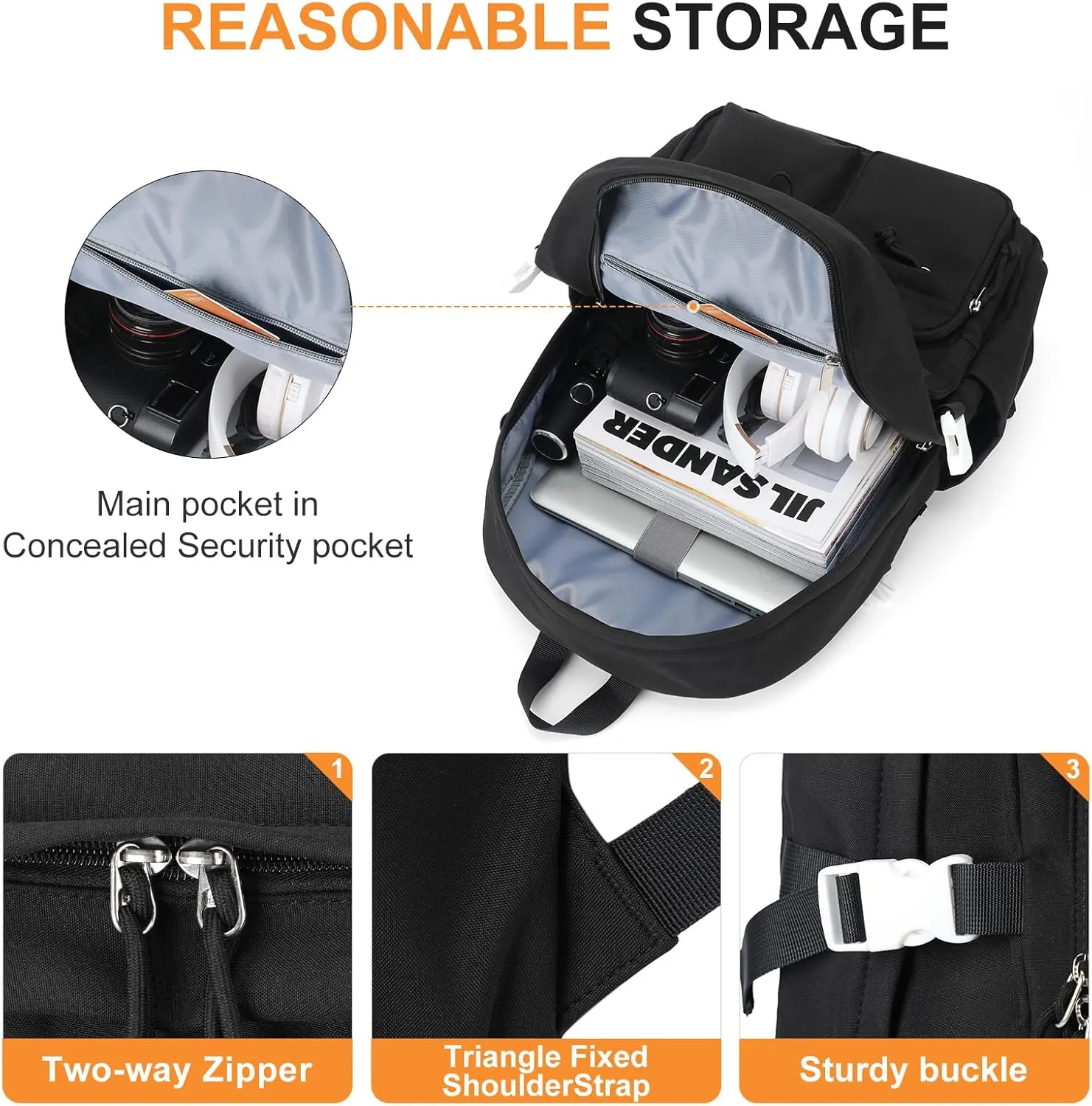 weradar Black School Backpack For Women Men,Aesthetic College Backpack With Lots of Pockets,Lightweight High School Bag For Teens Girls Boys,Cute Bookbag