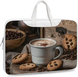 White Coffee Cup with Foam And Biscuits Laptop Tote Bag Waterproof Computer Carrying Case Business Office Briefcase
