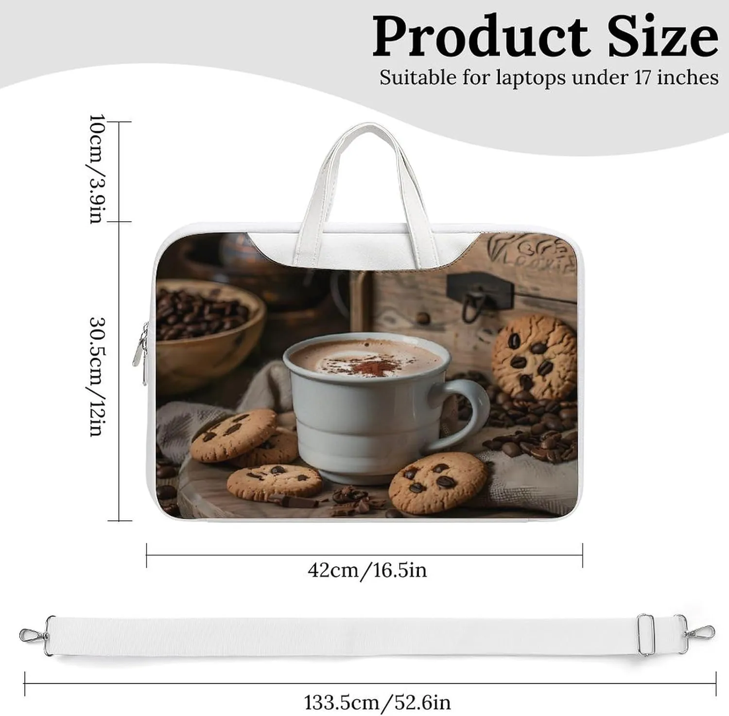 White Coffee Cup with Foam And Biscuits Laptop Tote Bag Waterproof Computer Carrying Case Business Office Briefcase