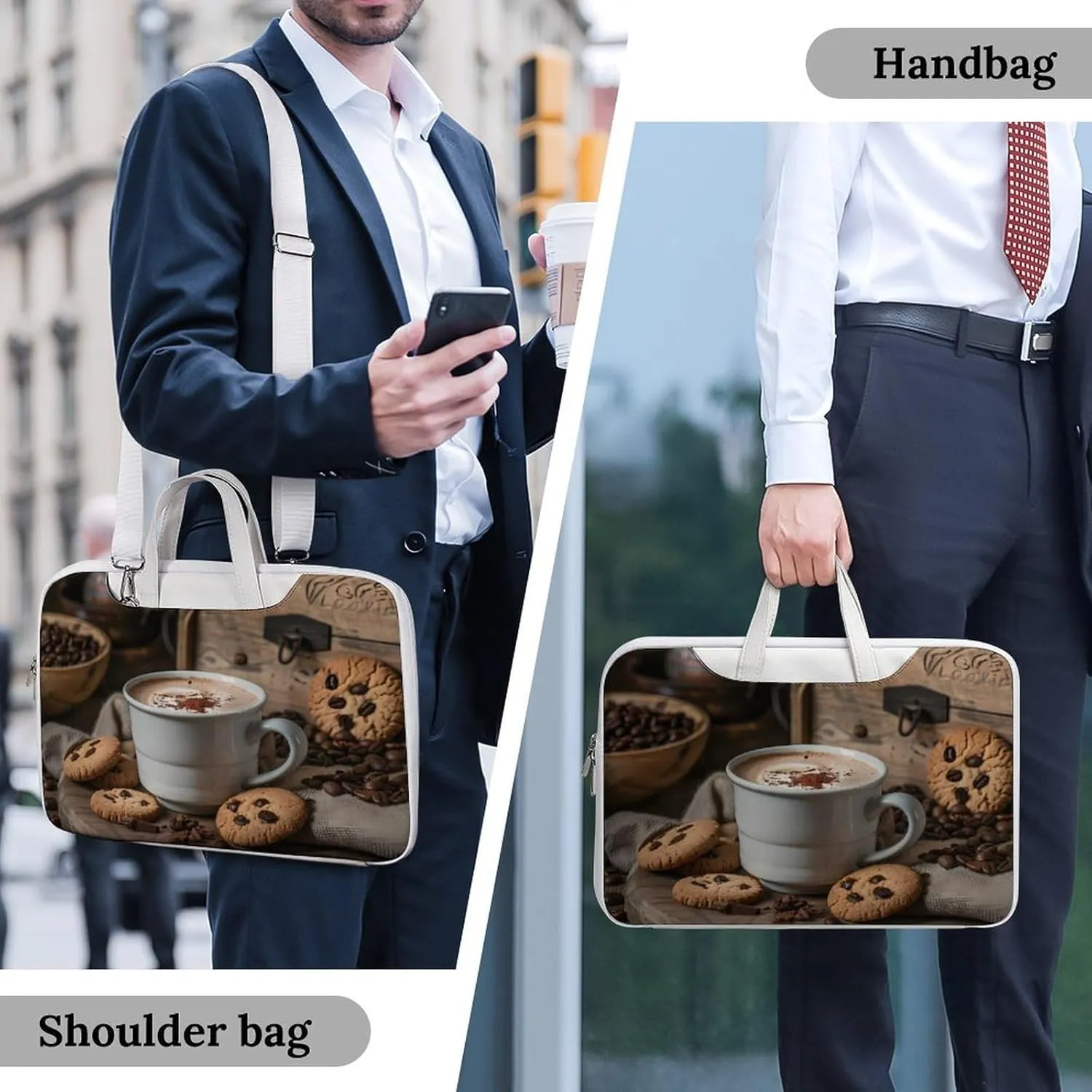 White Coffee Cup with Foam And Biscuits Laptop Tote Bag Waterproof Computer Carrying Case Business Office Briefcase