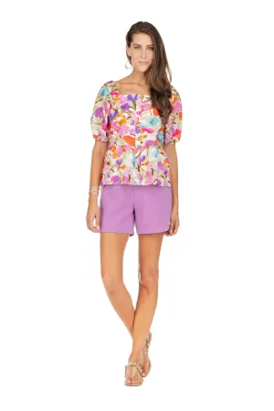 WINSLEY WATERCOLOR GARDEN PRINT SHORT SLEEVE TOP - JADE MELODY TAM
