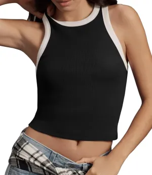 Women 2025 Sexy Sleeveless Crewneck Ribbed Knitted Tank Crop Tops