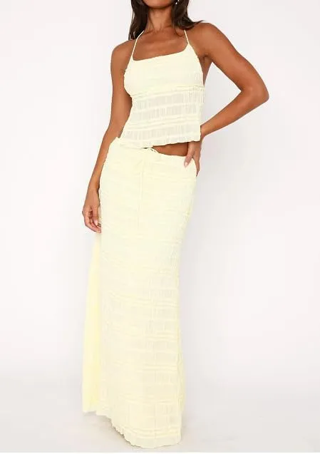 Women 2Pcs Maxi Skirt Set Lace Halter Crop Top and Long Skirt Sets Solid Color Backless Boho Outfits Skirt Suit