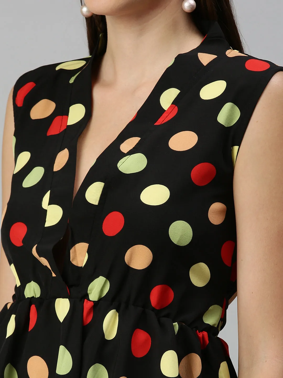 Women Black Print Crepe Peplum Top