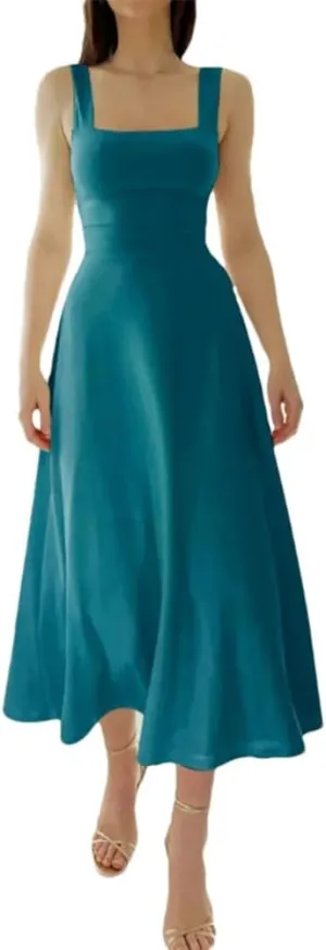 Women Camisole Dress Color Wide Strap Elastic Waist Slim Fit Bodysuit Dresses Casual Party Fit Skirt