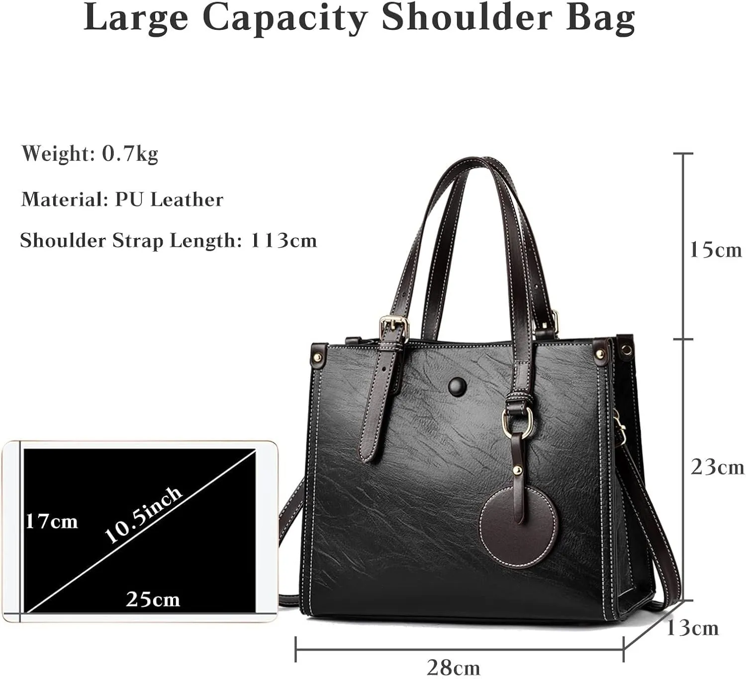 Women Handbag Tote Top Handle PU Leather Shoulder Satchel with Adjustable Shoulder Strap Crossbody Messenger