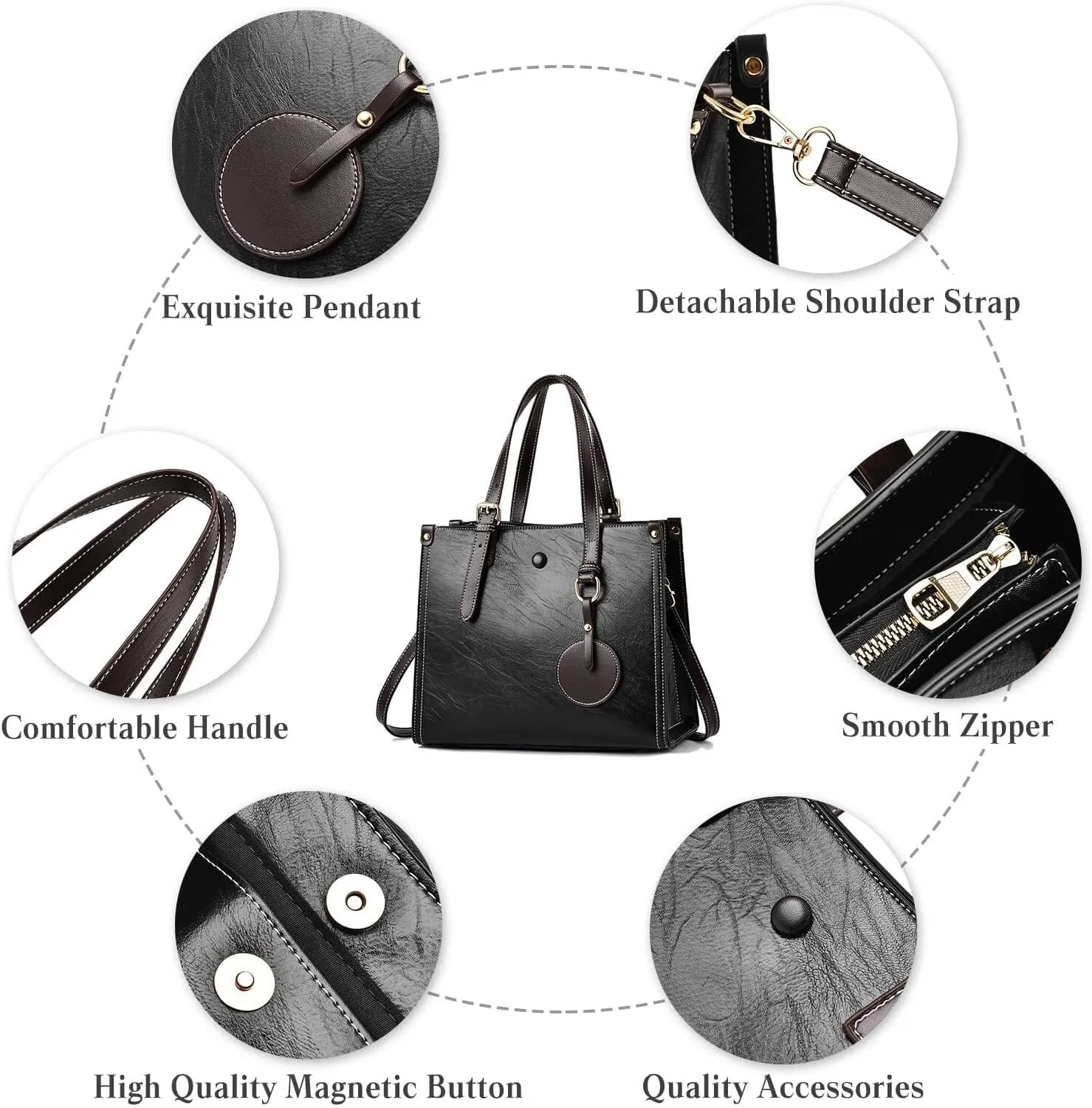 Women Handbag Tote Top Handle PU Leather Shoulder Satchel with Adjustable Shoulder Strap Crossbody Messenger