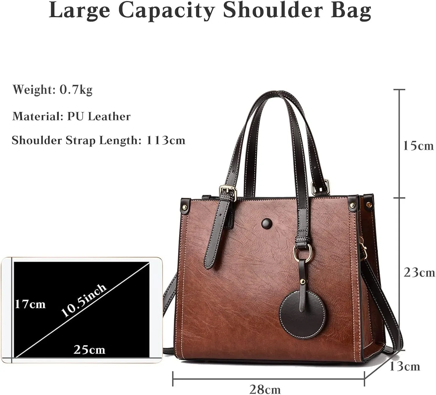 Women Handbag Tote Top Handle PU Leather Shoulder Satchel with Adjustable Shoulder Strap Crossbody Messenger