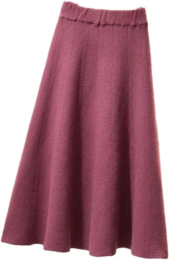 Women Knitted Midi Skirt Women High Waist Pleated Skirts Slim A Line Skirt Casual Solid Skirt