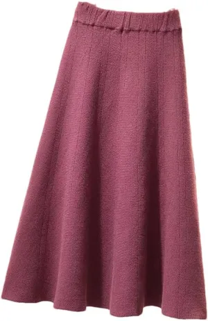 Women Knitted Midi Skirt Women High Waist Pleated Skirts Slim A Line Skirt Casual Solid Skirt