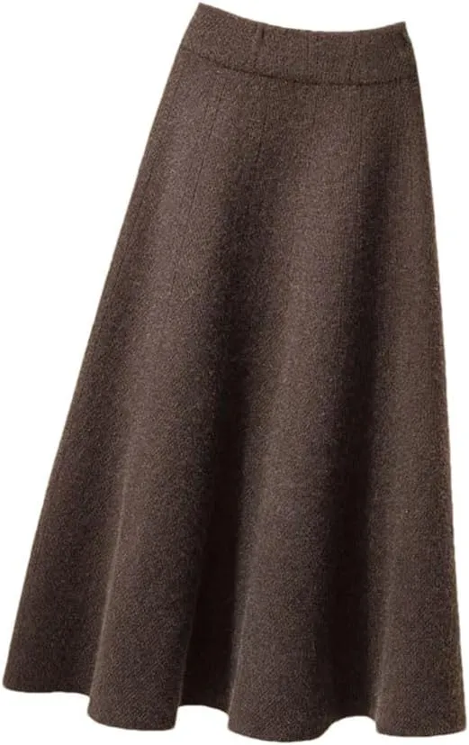 Women Knitted Midi Skirt Women High Waist Pleated Skirts Slim A Line Skirt Casual Solid Skirt