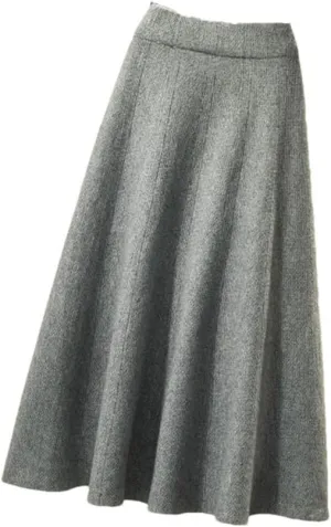 Women Knitted Midi Skirt Women High Waist Pleated Skirts Slim A Line Skirt Casual Solid Skirt
