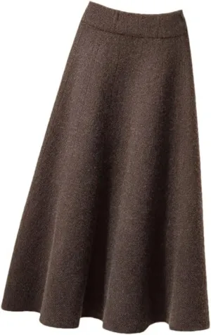 Women Knitted Midi Skirt Women High Waist Pleated Skirts Slim A Line Skirt Casual Solid Skirt