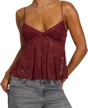 Women Lace Cami See Through Open Back Front Tie Tank Top V Neck Spaghetti Strap Camisole Y2k Summer Going Out Tops