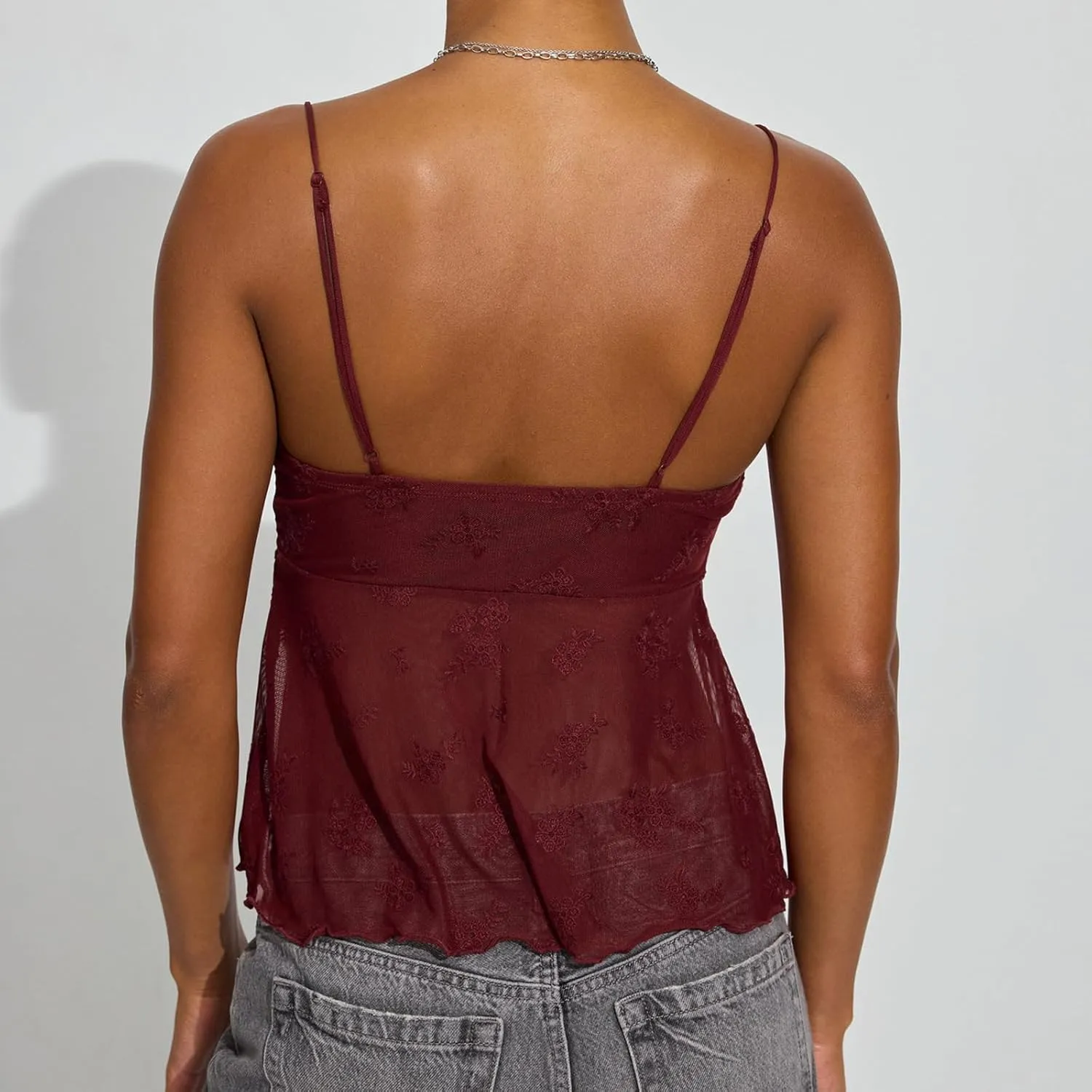 Women Lace Cami See Through Open Back Front Tie Tank Top V Neck Spaghetti Strap Camisole Y2k Summer Going Out Tops
