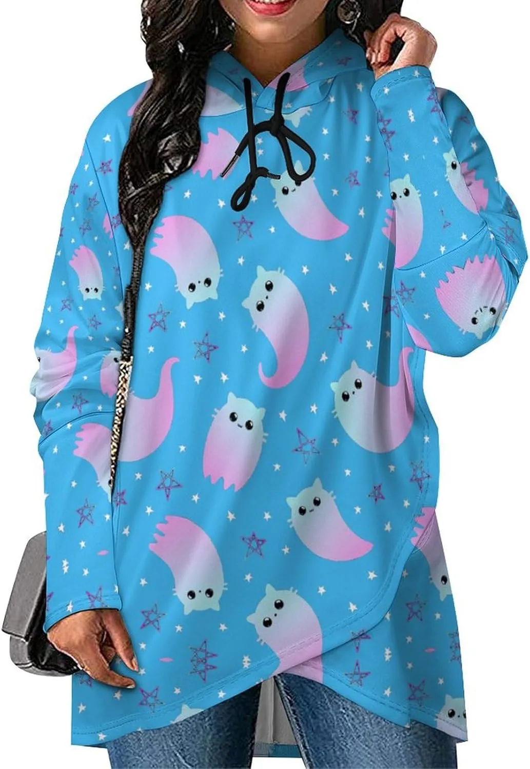 Women Long Sleeves Cape Style Cute Elves Sweatshirts Decked Funny Athletes