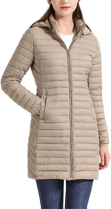 Women Long Warm Parka Coat With Hood Winter Outdoor Padded Cotton Clothes Portable Outwear With Bag