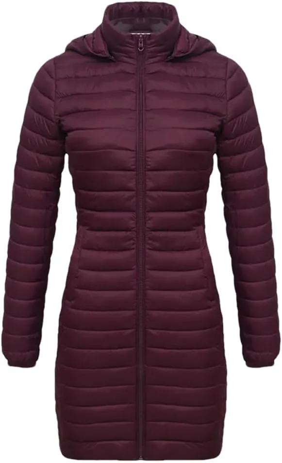 Women Long Warm Parka Coat With Hood Winter Outdoor Padded Cotton Clothes Portable Outwear With Bag